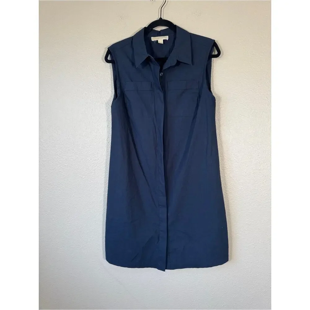 Michael Kors Navy Blue Button Down Shirt Dress Womens S Preppy Casual Basic Mini